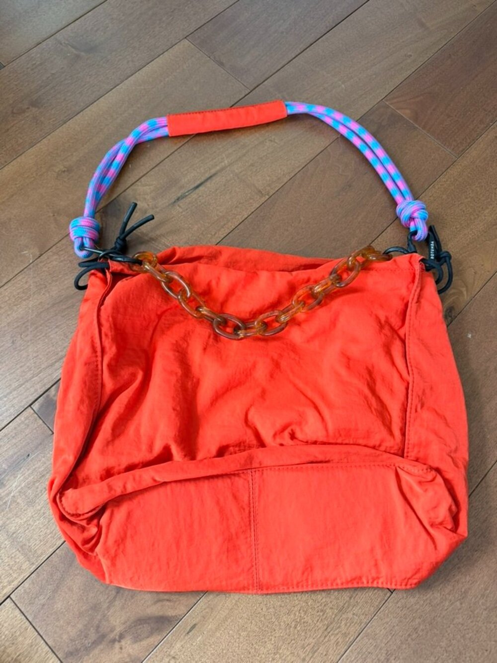 Rotunda Orange Nylon Hobo Bag Rope Strap Resin Chain NWOT